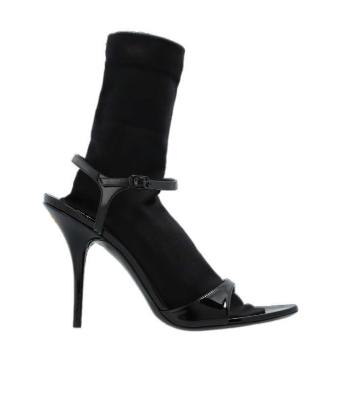 Balenciaga Avenue Sock Black Sandal In Patent Leather And Mesh In Black