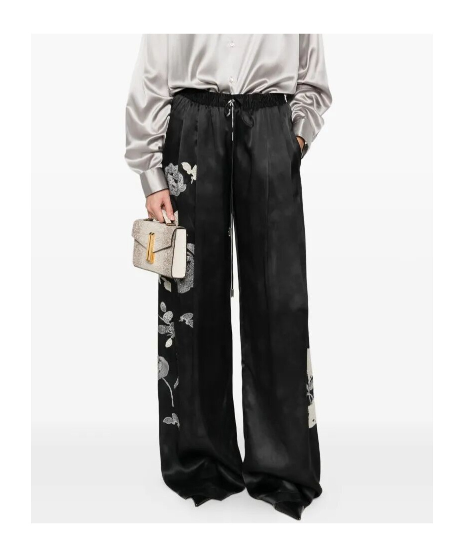 Ermanno Scervino Floral-print Drawstring-waist Trousers In Black