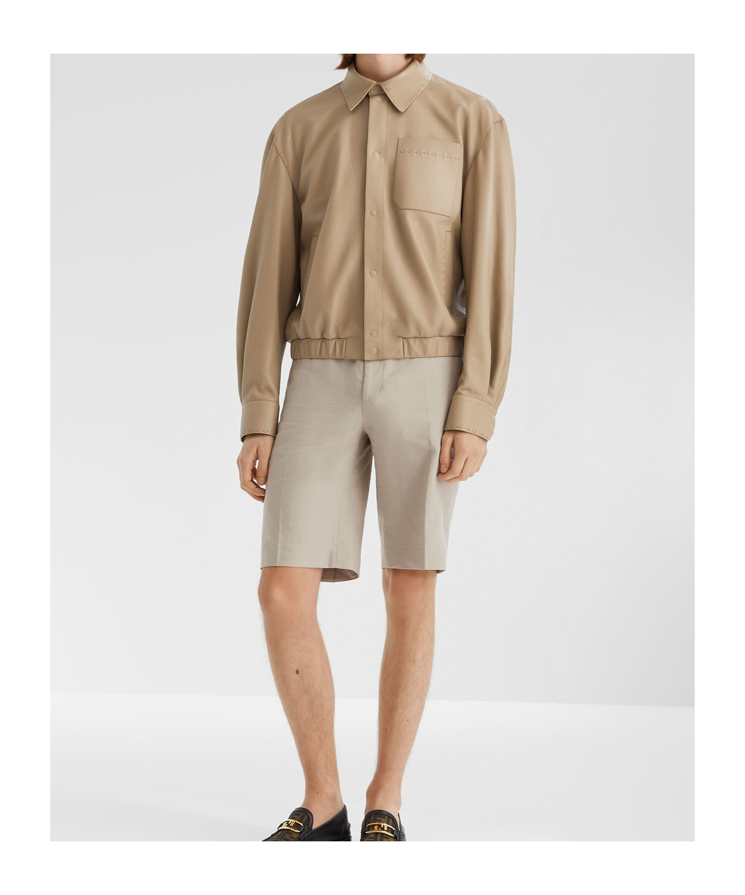 Fendi Beige Leather Selleria Blouson In Neutral