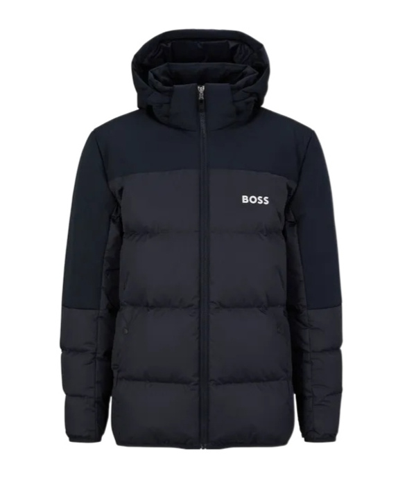 Hugo Boss Logo Hooded Down Jacket In Black