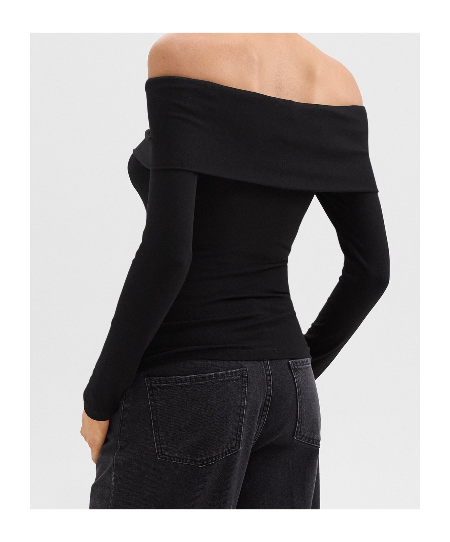 Theory Off-the-shoulder Top In Ribbed Viscose In Black