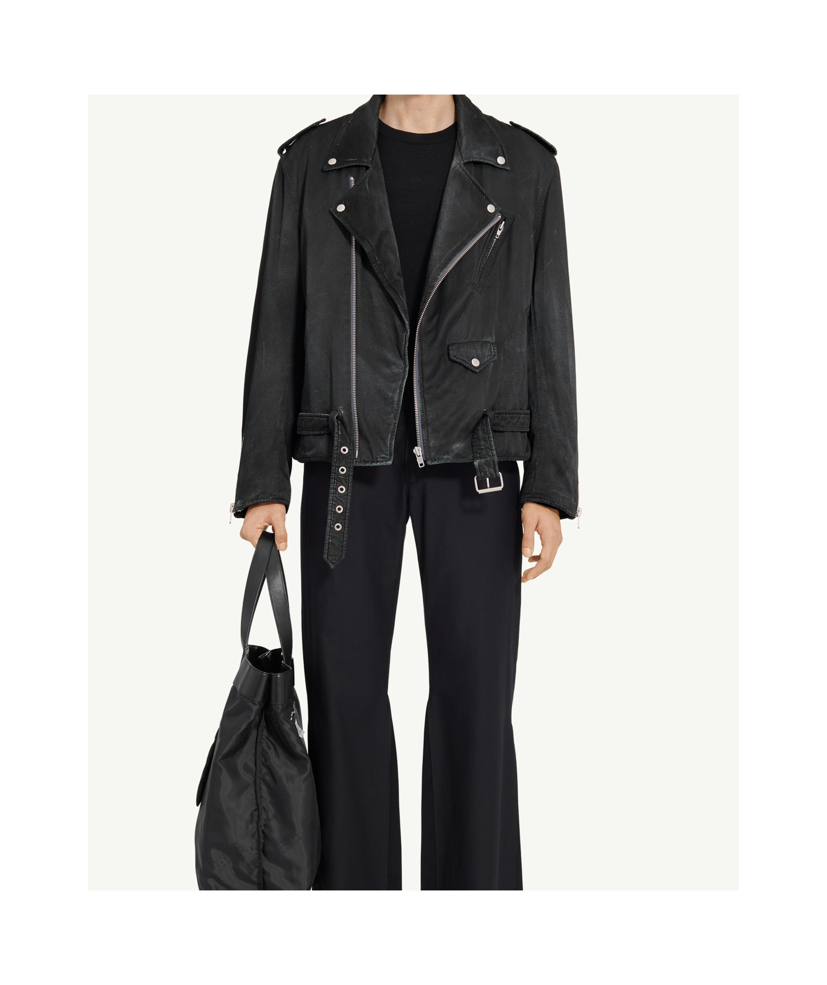Mm6 Maison Margiela Men's Washed-effect Biker Jacket In Black