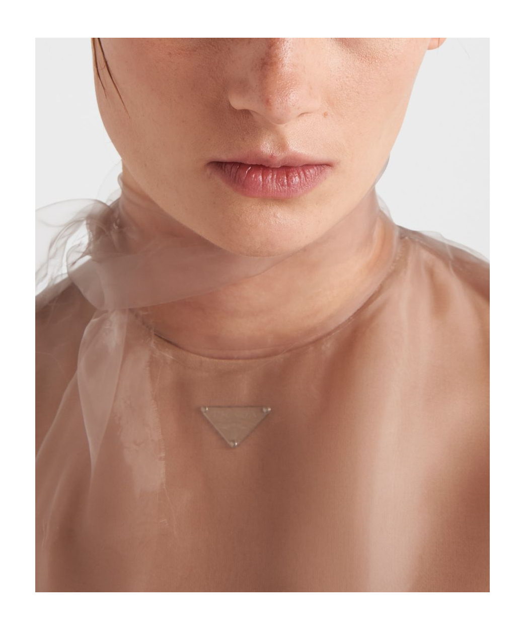 Prada Tie-neck Technical Voile Dress In Nude