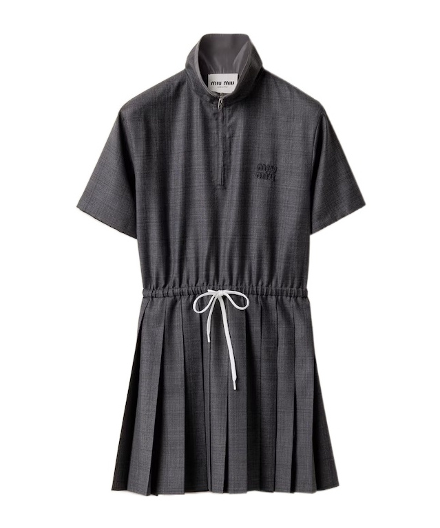 Miu Miu Pleated Dress In Gray