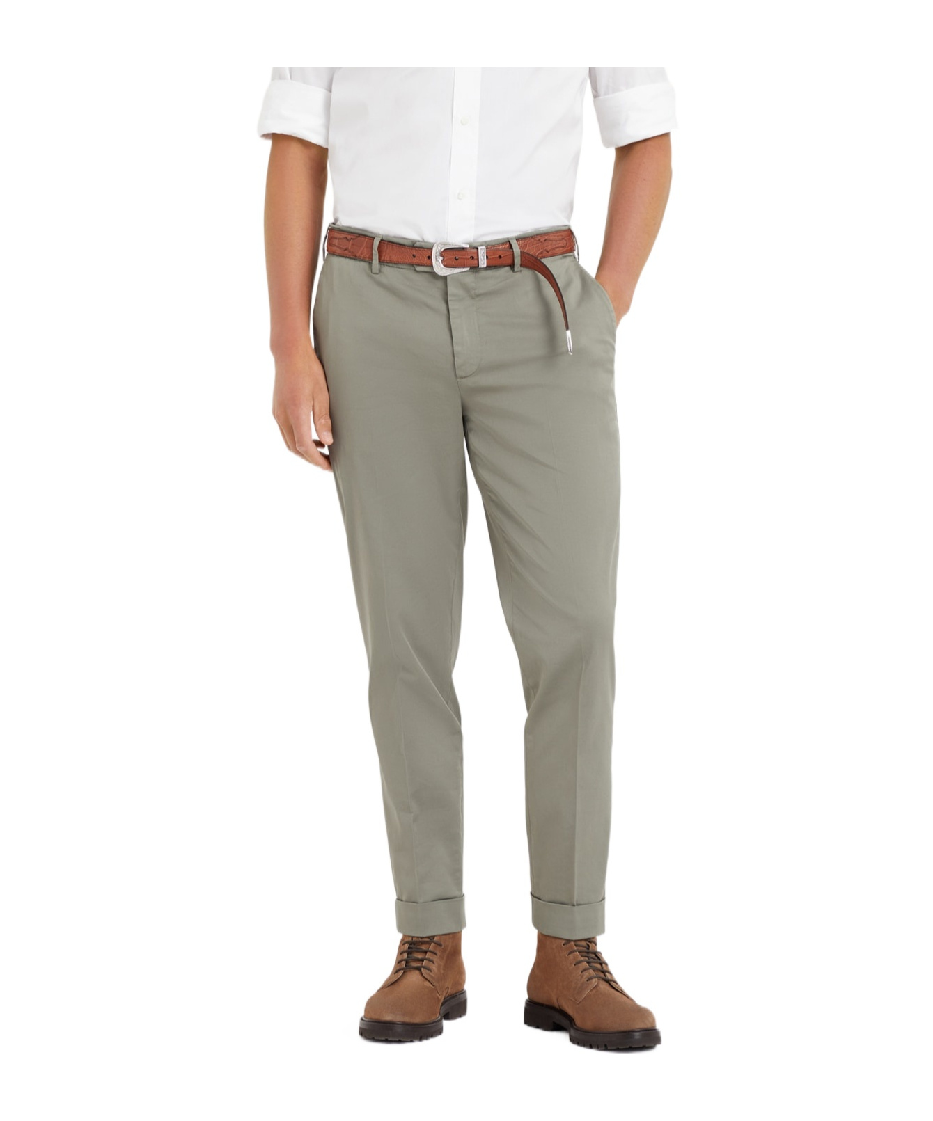 Brunello Cucinelli Low-rise Tapered Chino Trousers In Green