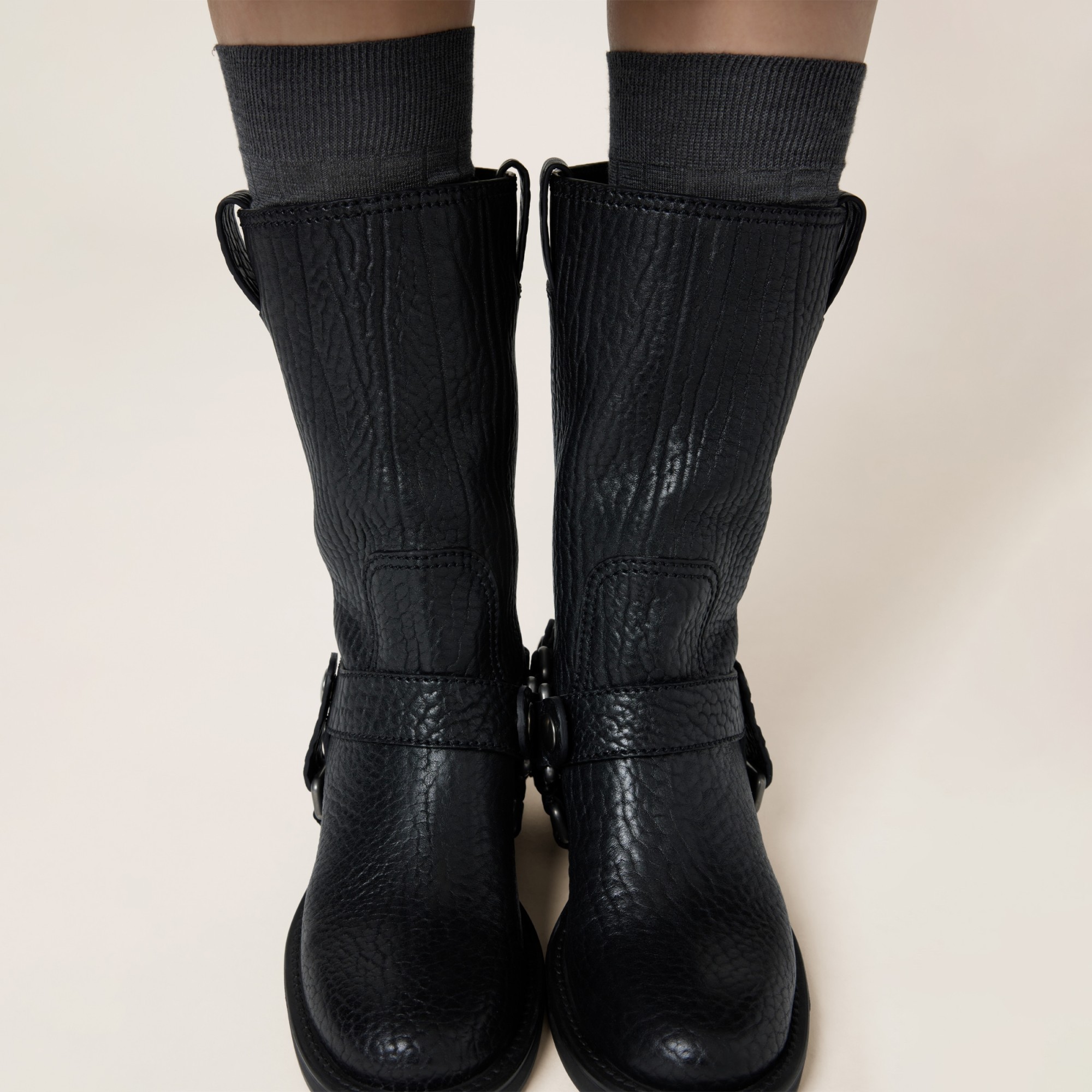 Miu Miu Round-head Short Boots In Black
