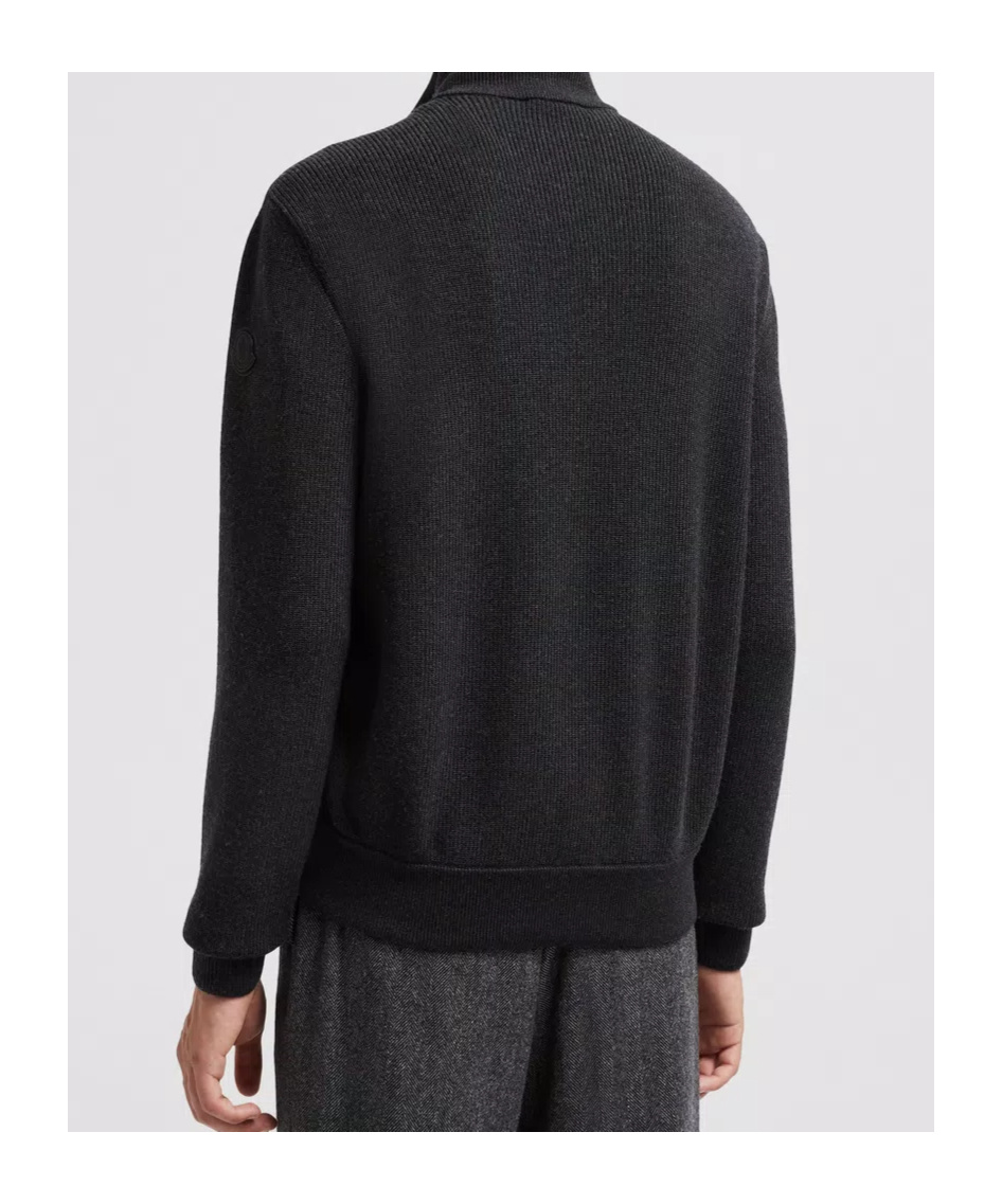 Moncler Wool Zipper Cardigan In Black
