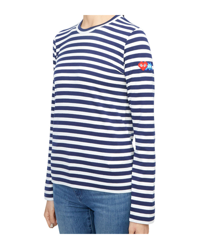 Comme Des Garçons Play X Invader Pixelated-heart Striped Top