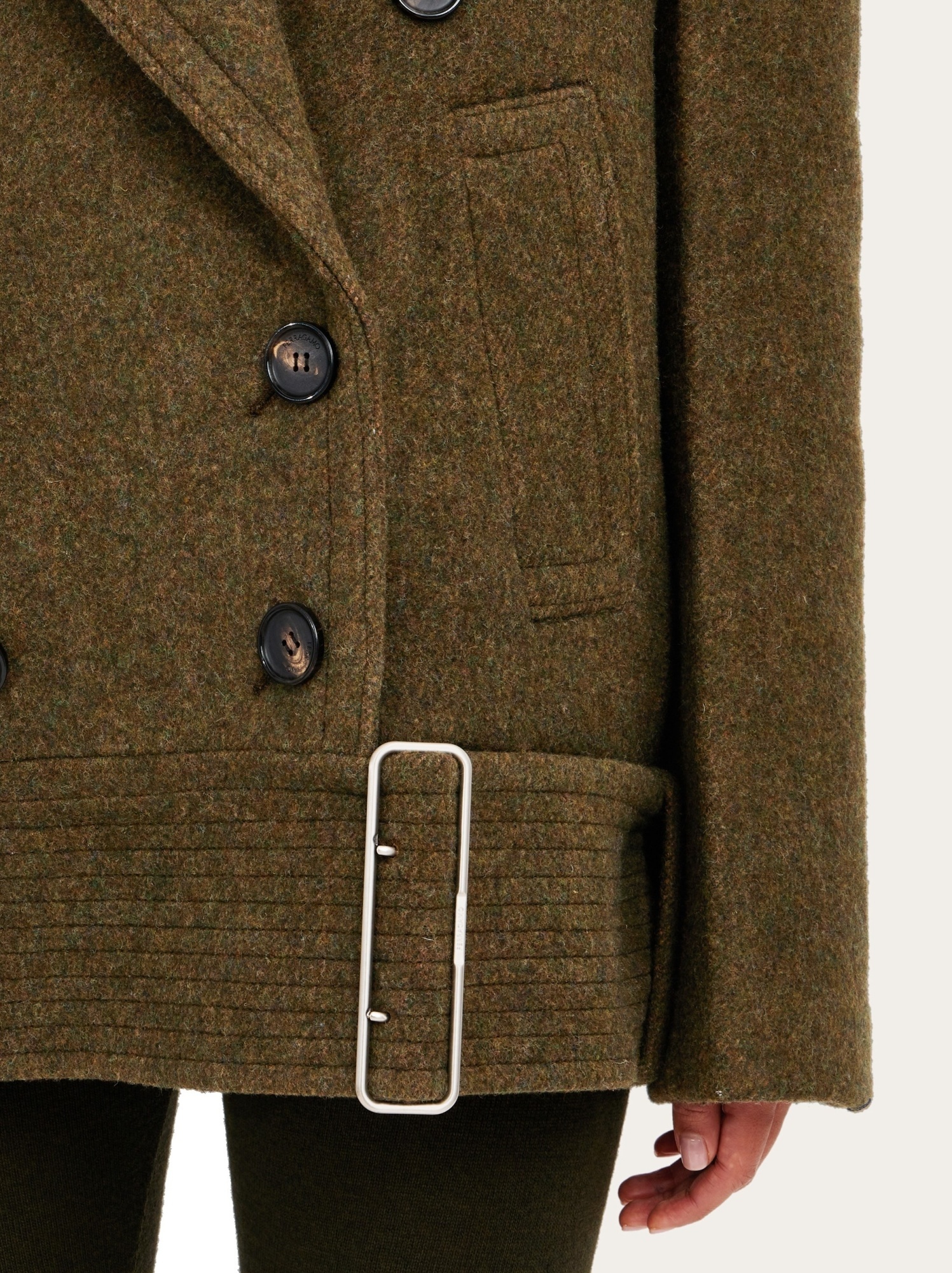 Ferragamo Double Wool And Cashmere Peacoat In Green