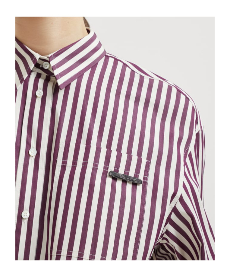 Brunello Cucinelli Bead-embellished Striped Cotton-sateen Shirt In Multi