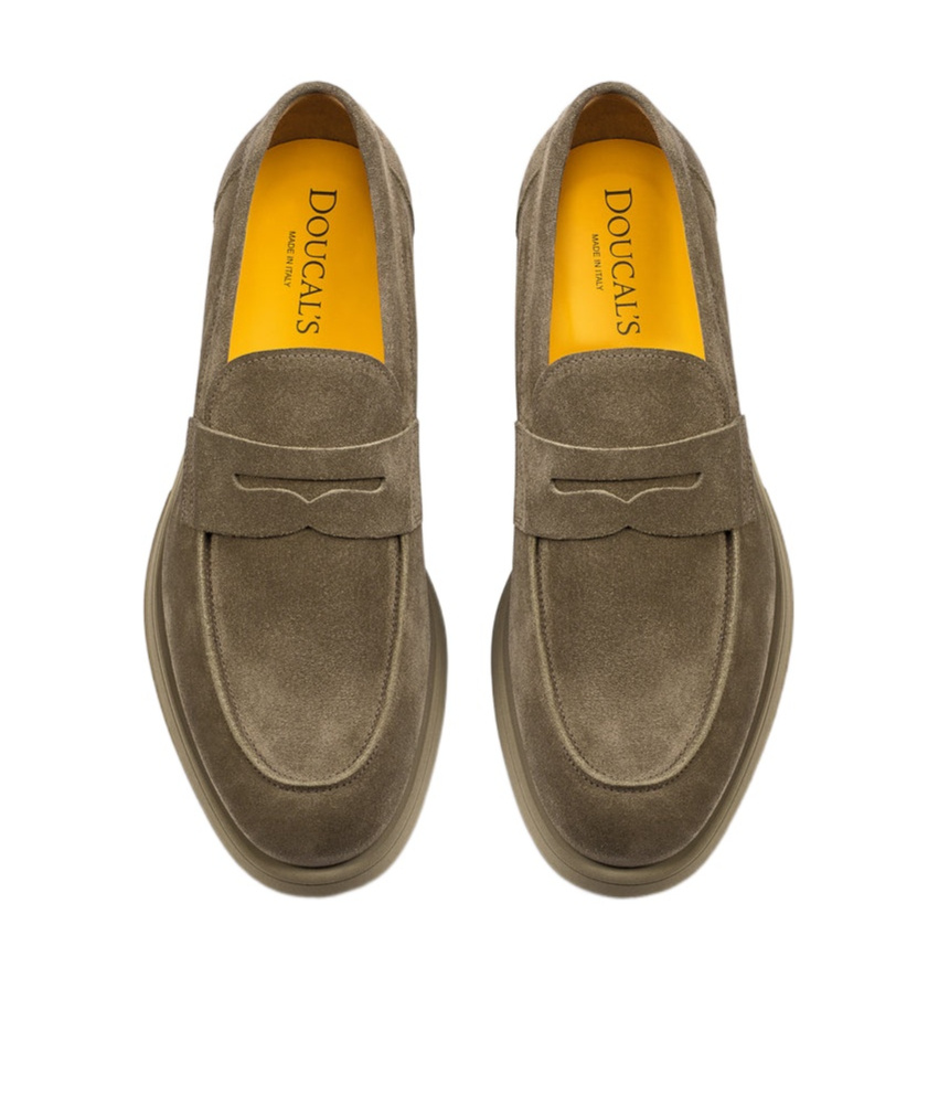 Doucal's Brown Suede Leather Loafers In Green
