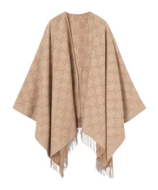 Gucci Gg Cashmere Lamé Cape In Brown