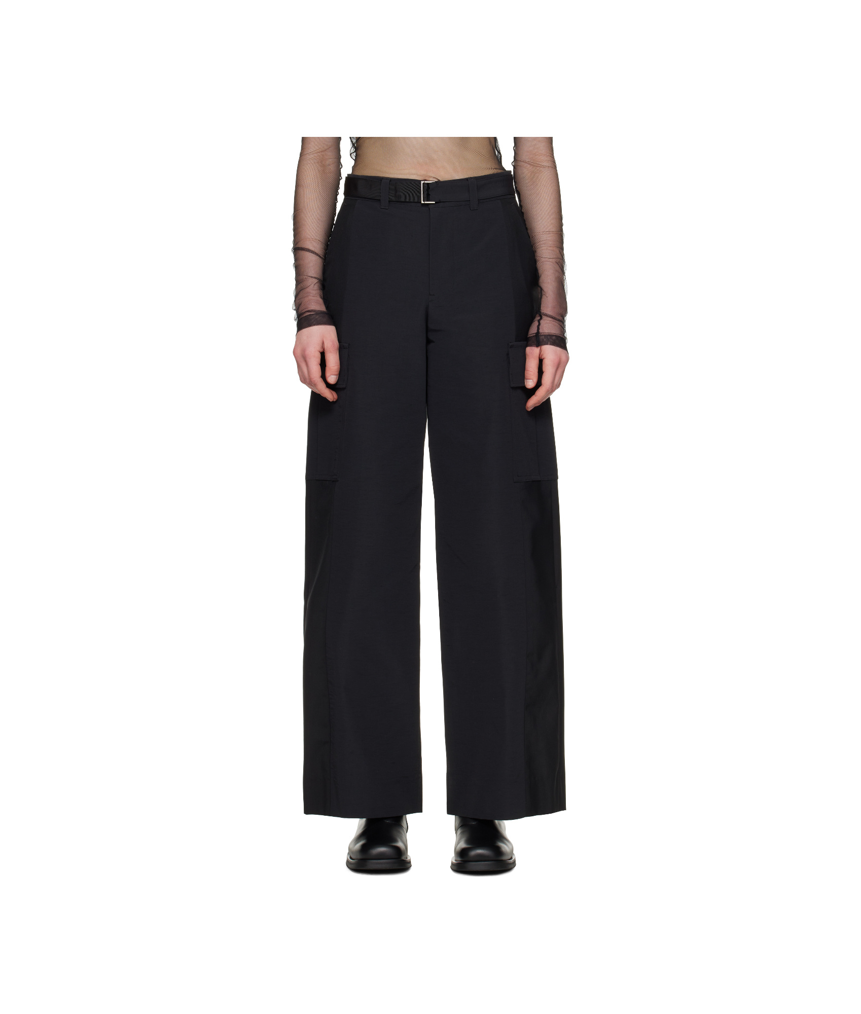 Sacai Black Grosgrain & Suiting Cargo Pants In Black