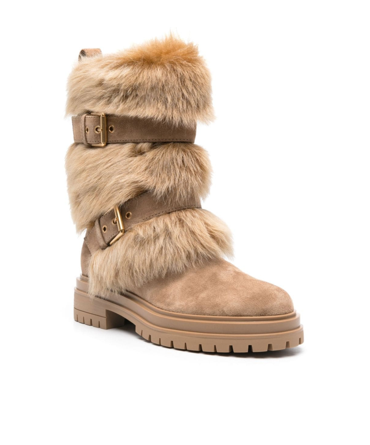 Shop Gianvito Rossi Maverick Buckle Detailed Biker Boots In Nude