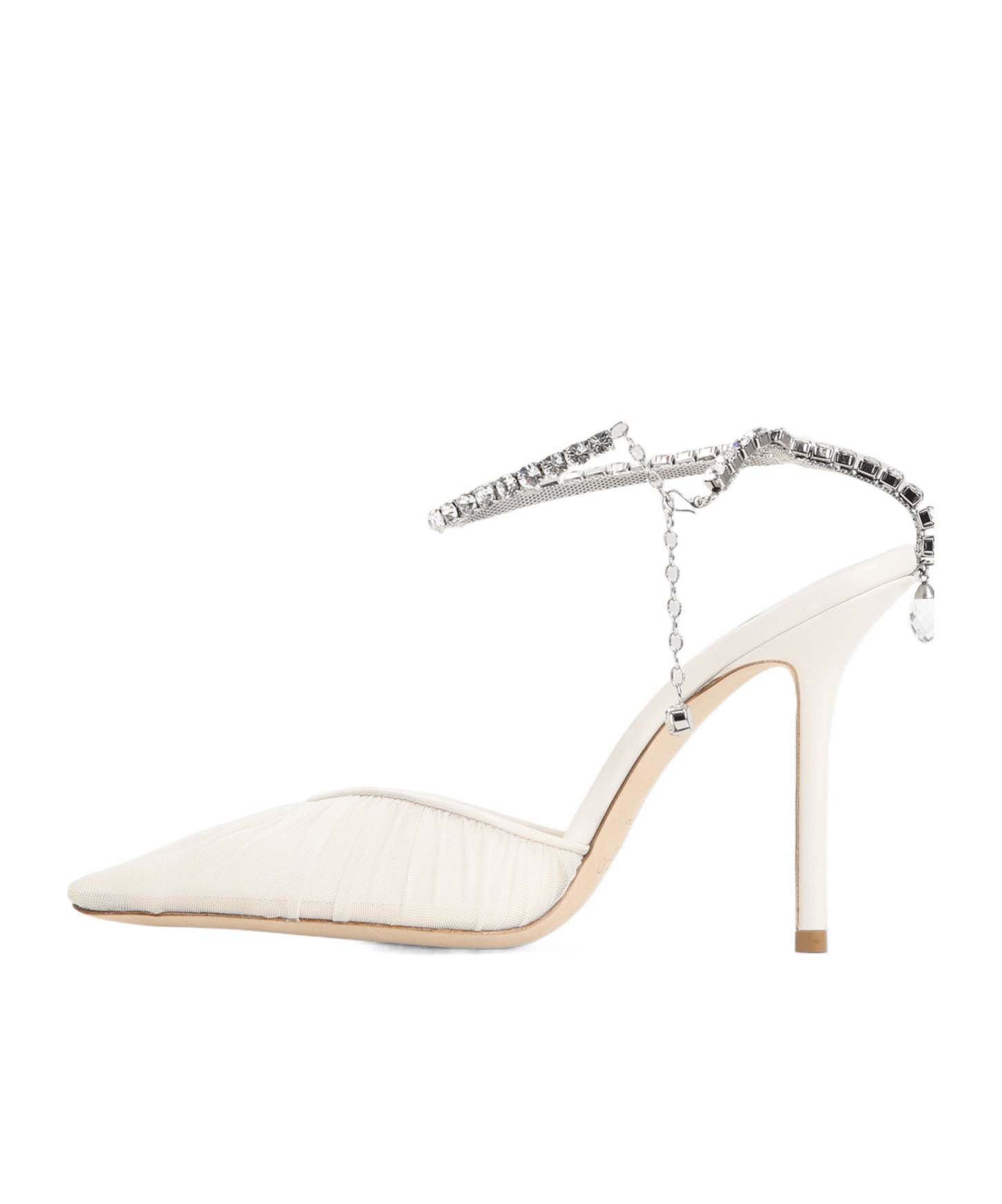 Jimmy Choo Saeda Crystal Ankle Strap Pointed Toe Pump In White
