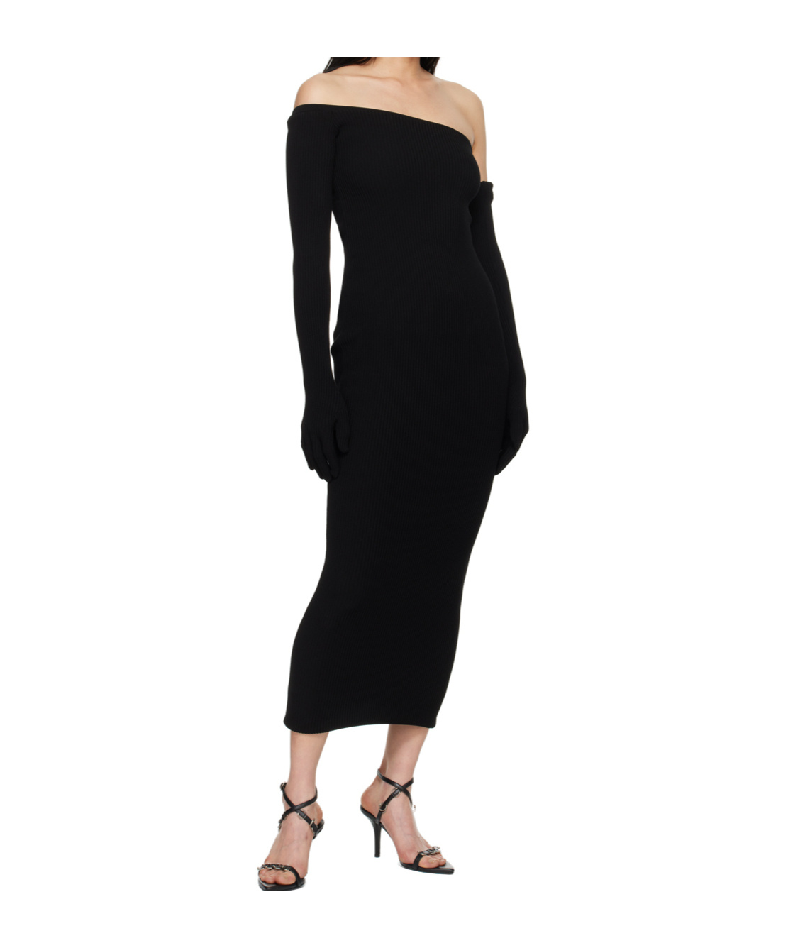 Jean Paul Gaultier Black Asymmetric Neck Maxi Dress In Black