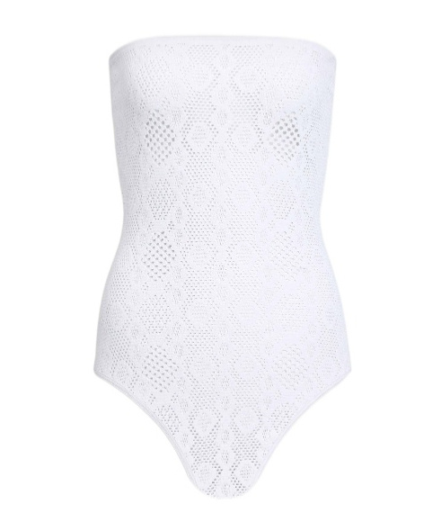 Alaïa Python Lace Knit Bustier Bodysuit In White