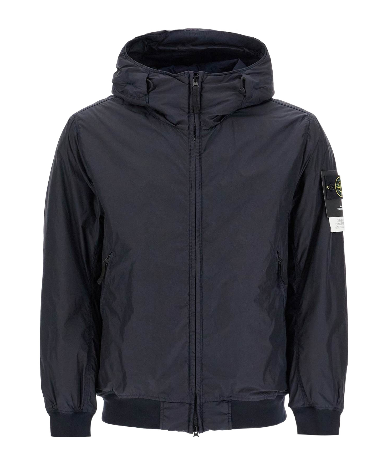 Stone Island Logo Patch Hooded Jacket In Blue