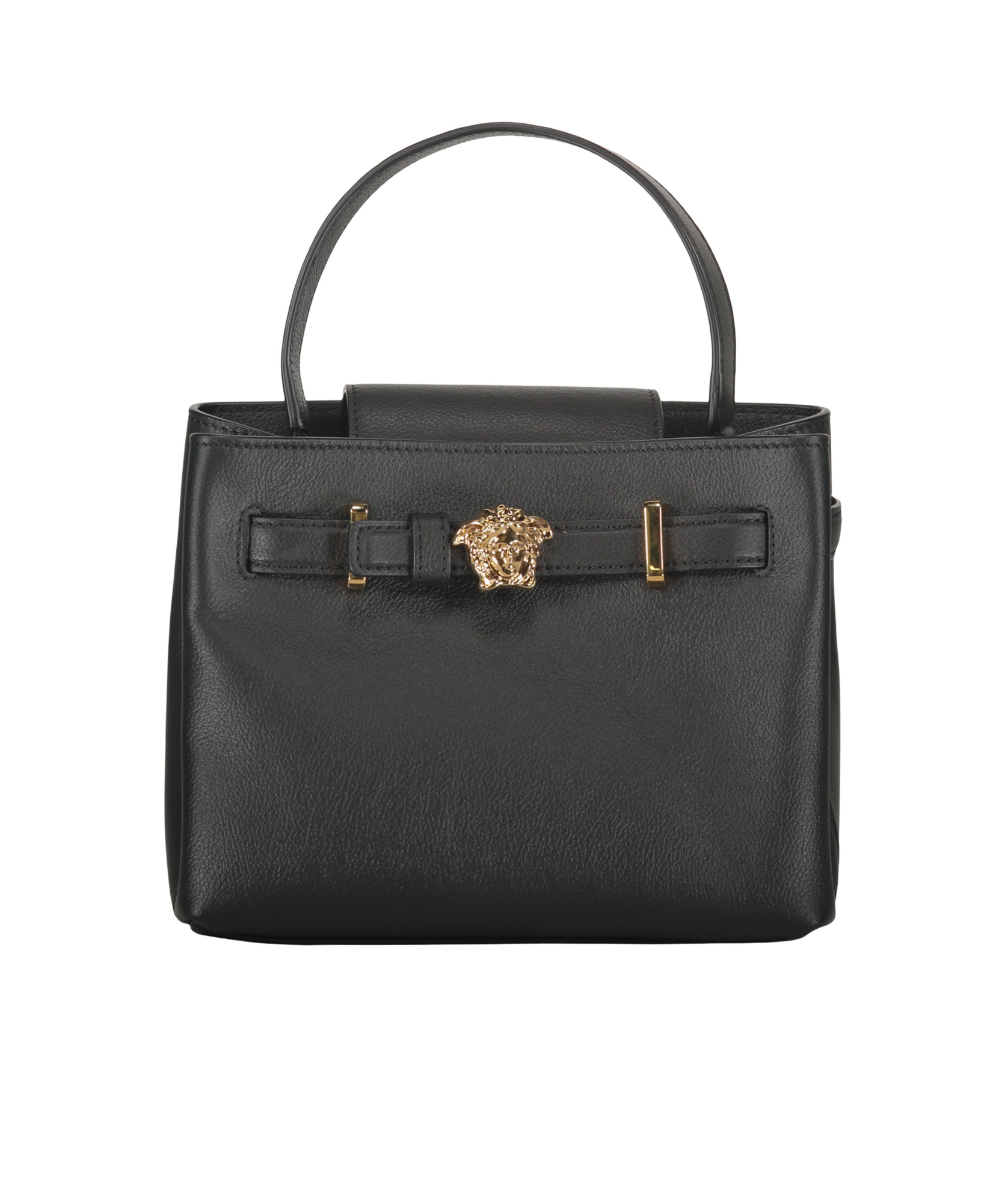 Versace Elegant Black Leather Bag With Golden Closure In Black
