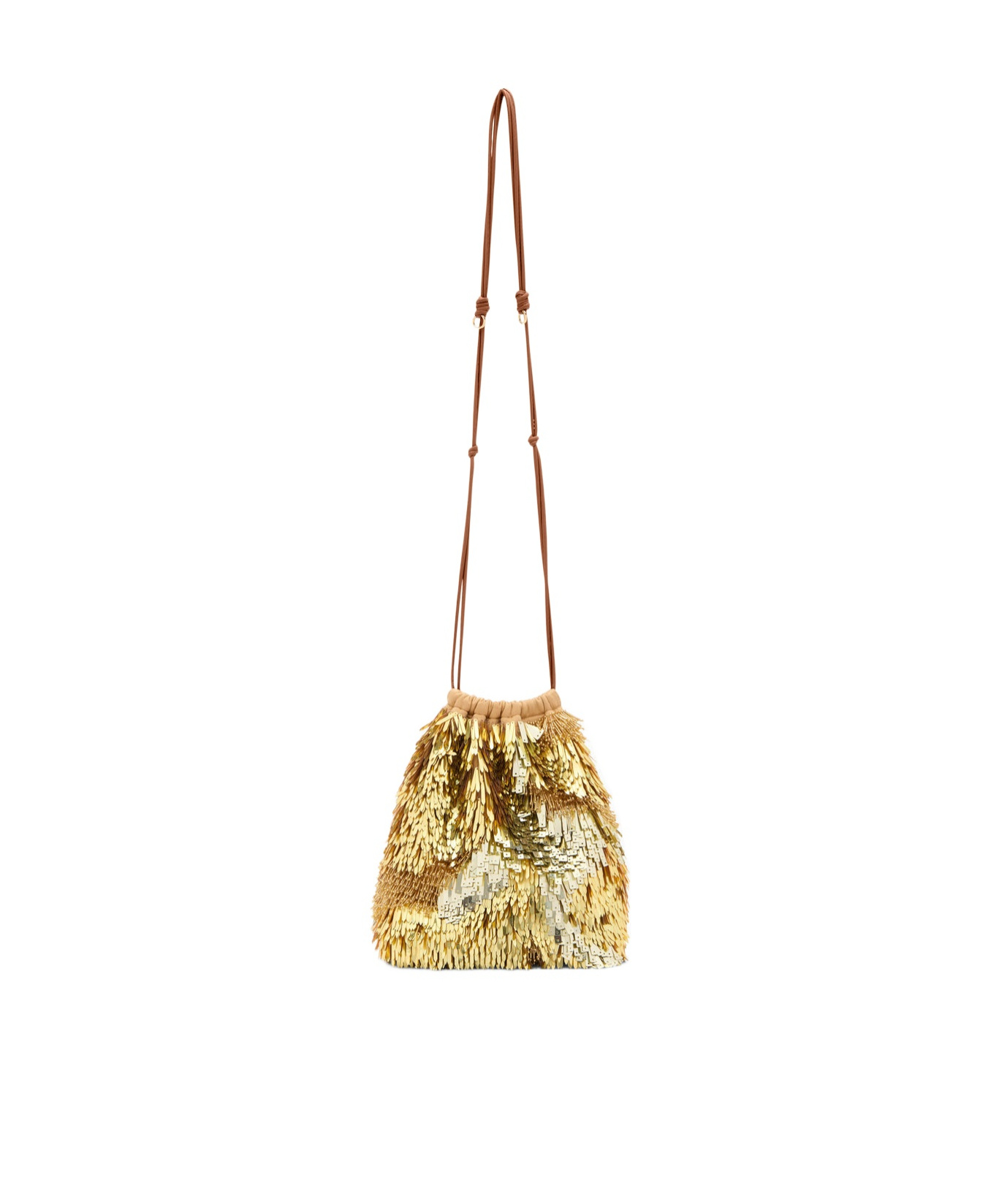 Ulla Johnson Celeste Sequined Drawstring Shoulder Bag In Nude