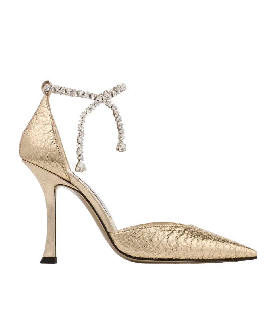 Jimmy Choo Stevie 100 Crystal-embellished Metallic Pumps In Gold