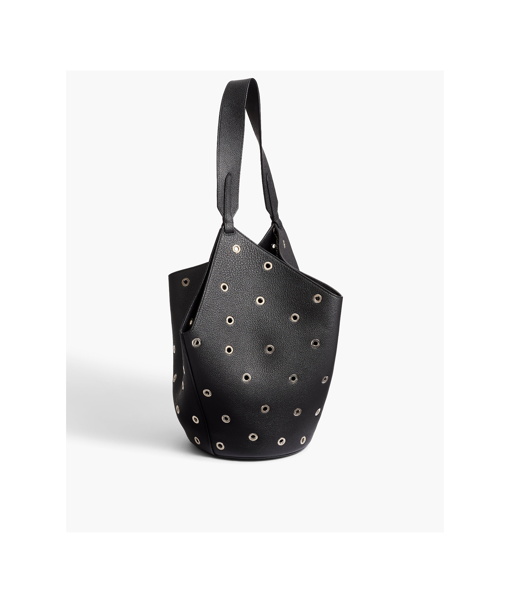 Khaite Lotus Small Tote Black Pebbled Leather With Grommets In Black