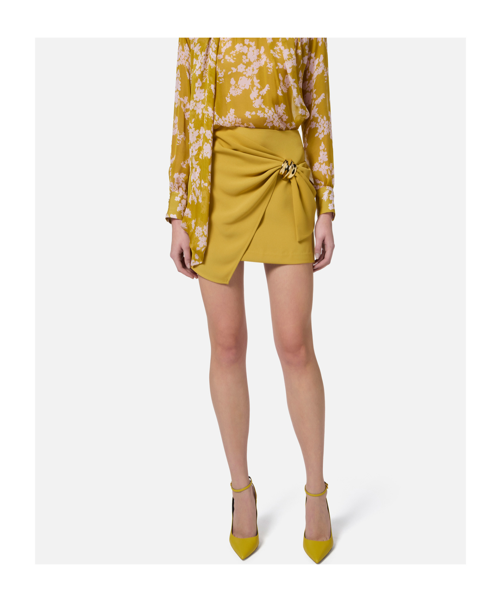 Elisabetta Franchi Mini Yellow Skirt In Brown