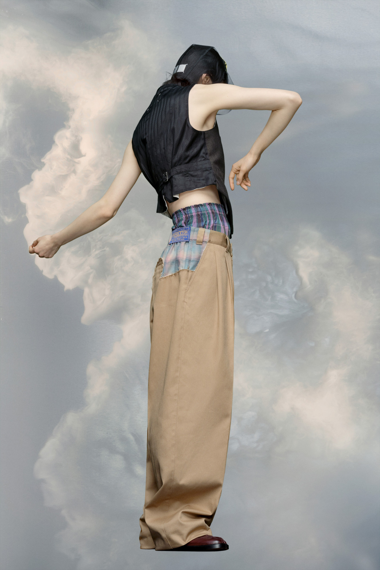 Maison Margiela X Pendleton Logo-patch Checked-yoke Trousers In Nude
