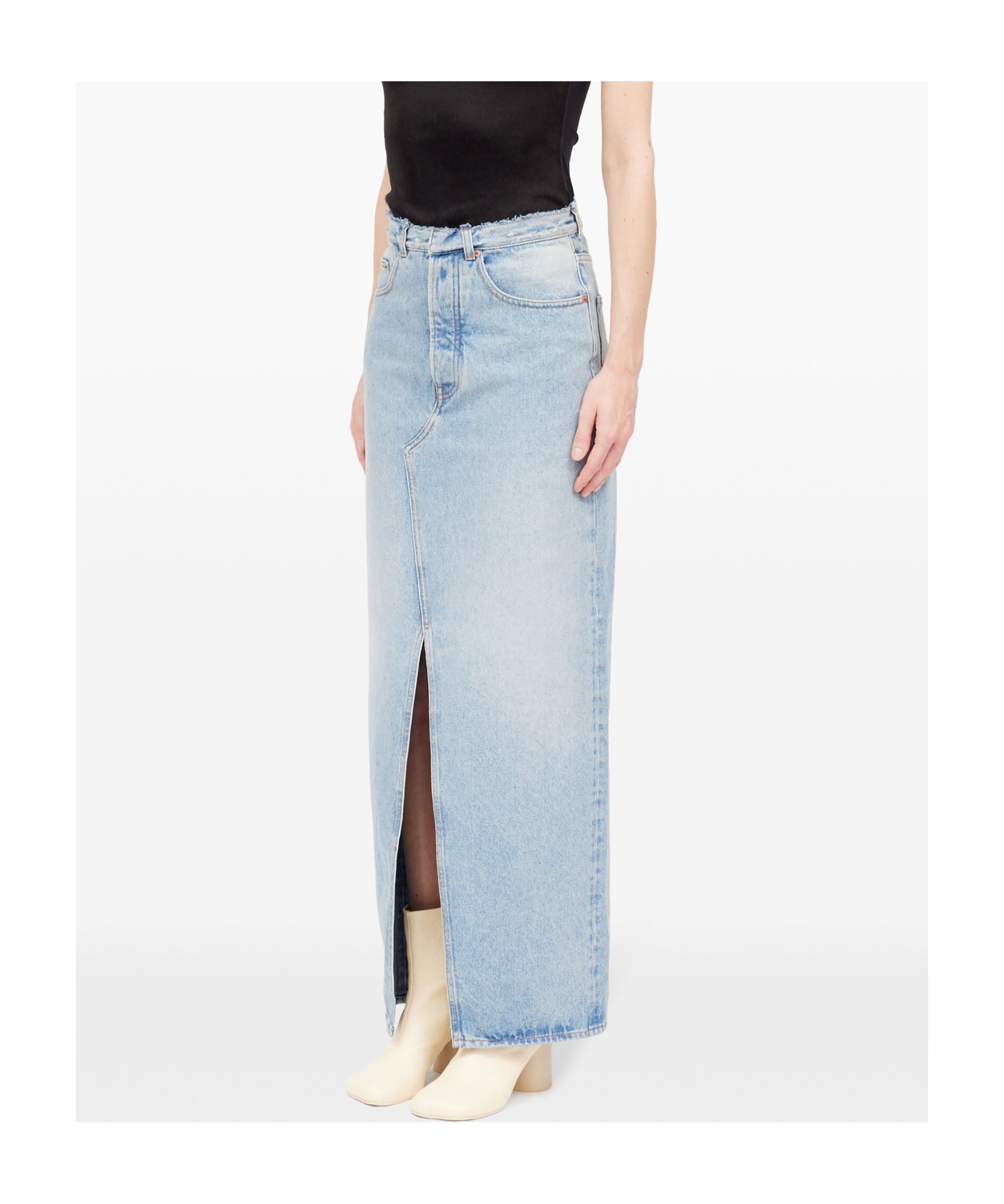 Mm6 Maison Margiela Slit Denim Maxi-skirt In Gray