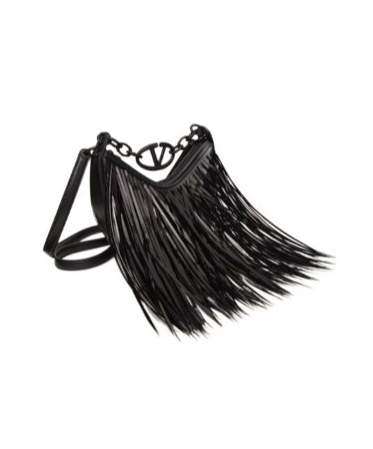 Shop Valentino Vlogo Moon Mini Hobo Bag With Sequin Fringes In Black