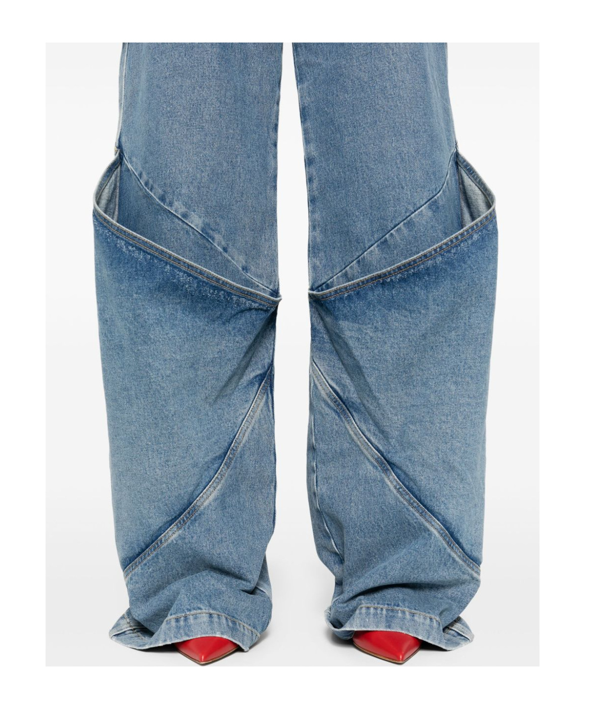 Shop Attico The Knee Detailed Long Jeans In Blue