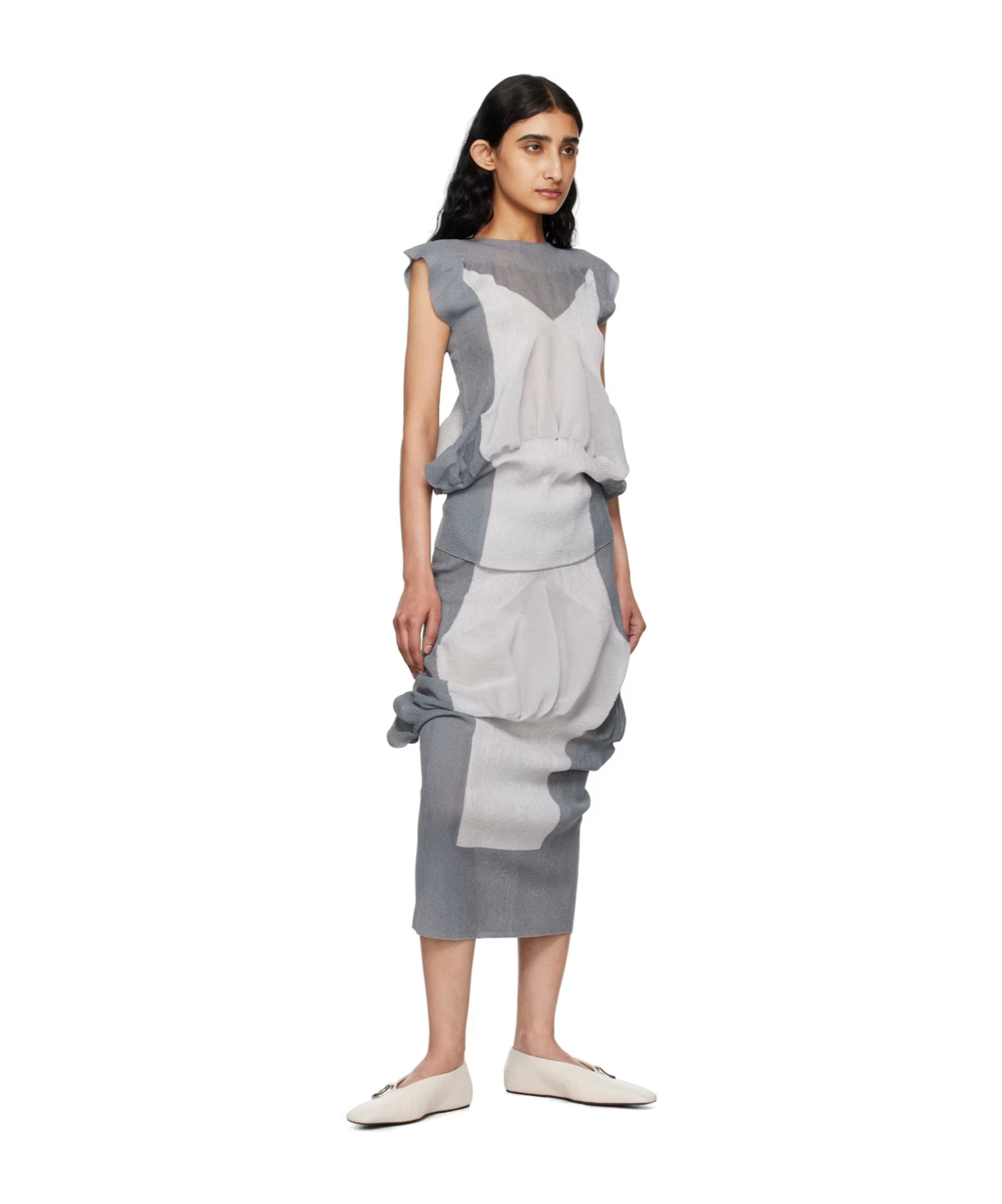 Shop Issey Miyake Elastic Waist Skirt In Gray