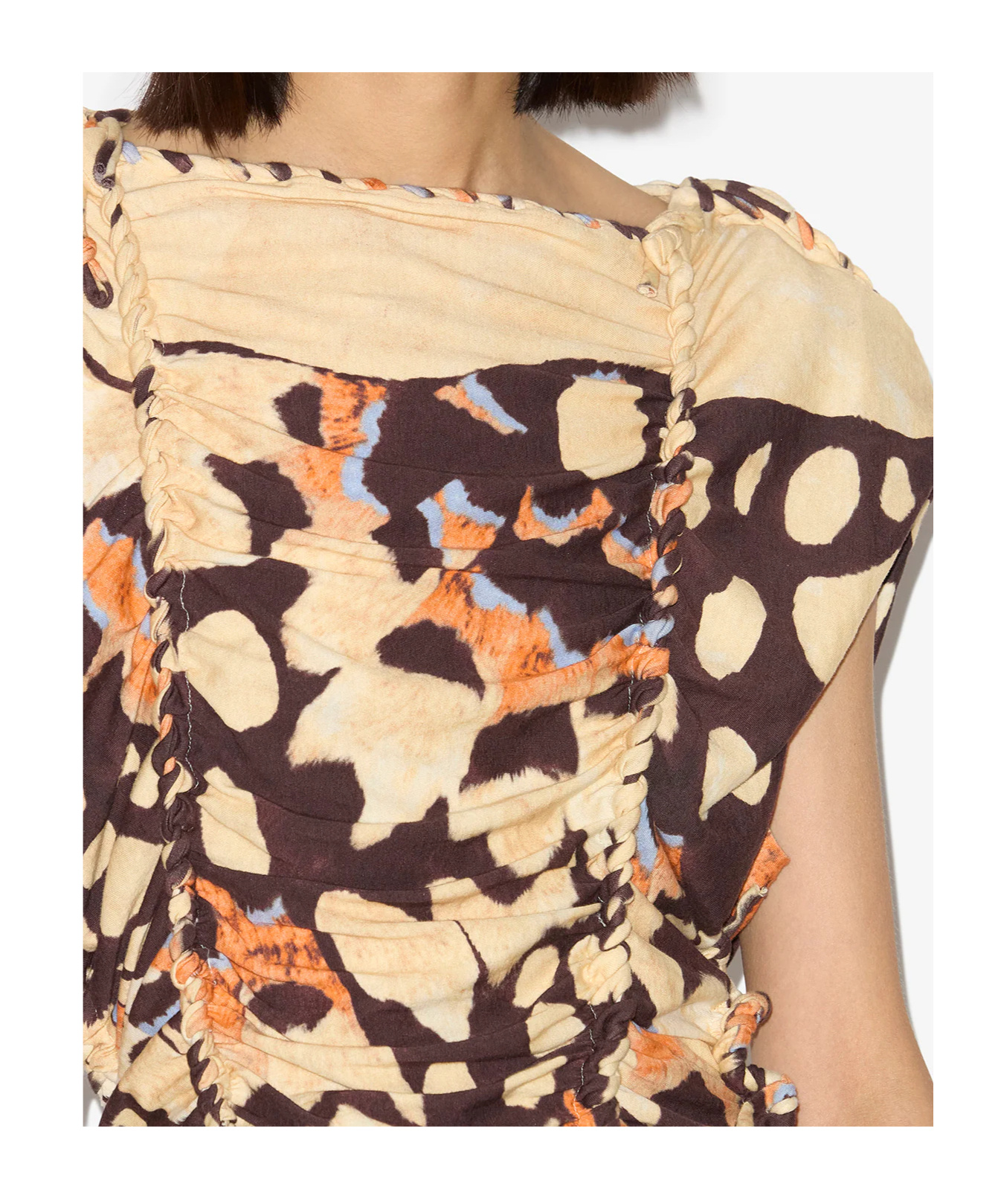 Isabel Marant Zohra Printed Woven Jersey Top In Light Brown