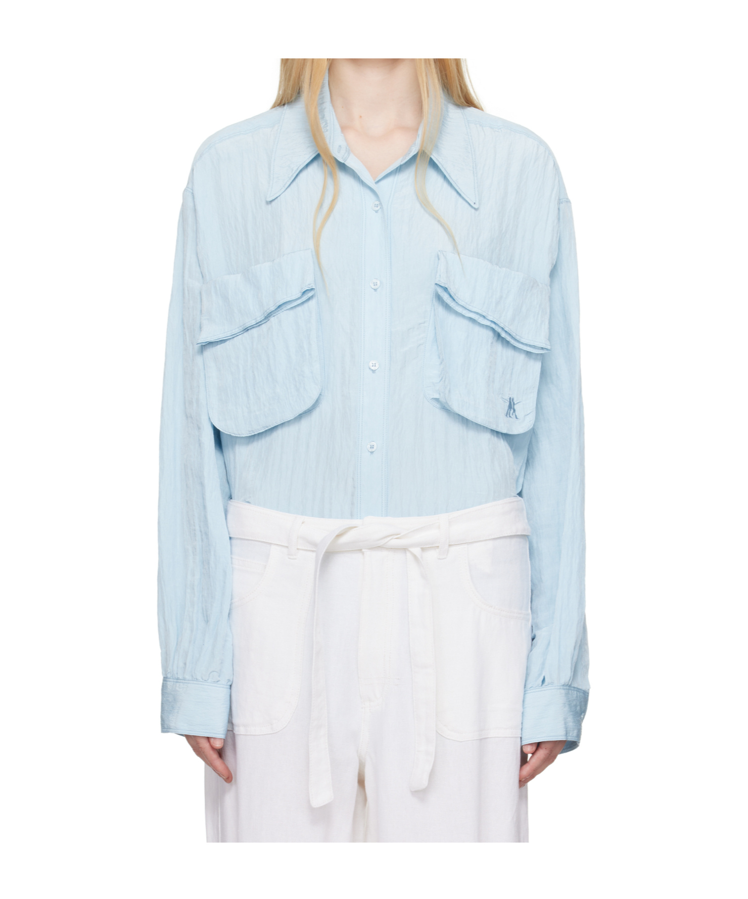 Open Yy Pleated Pocket Shirt In Blue