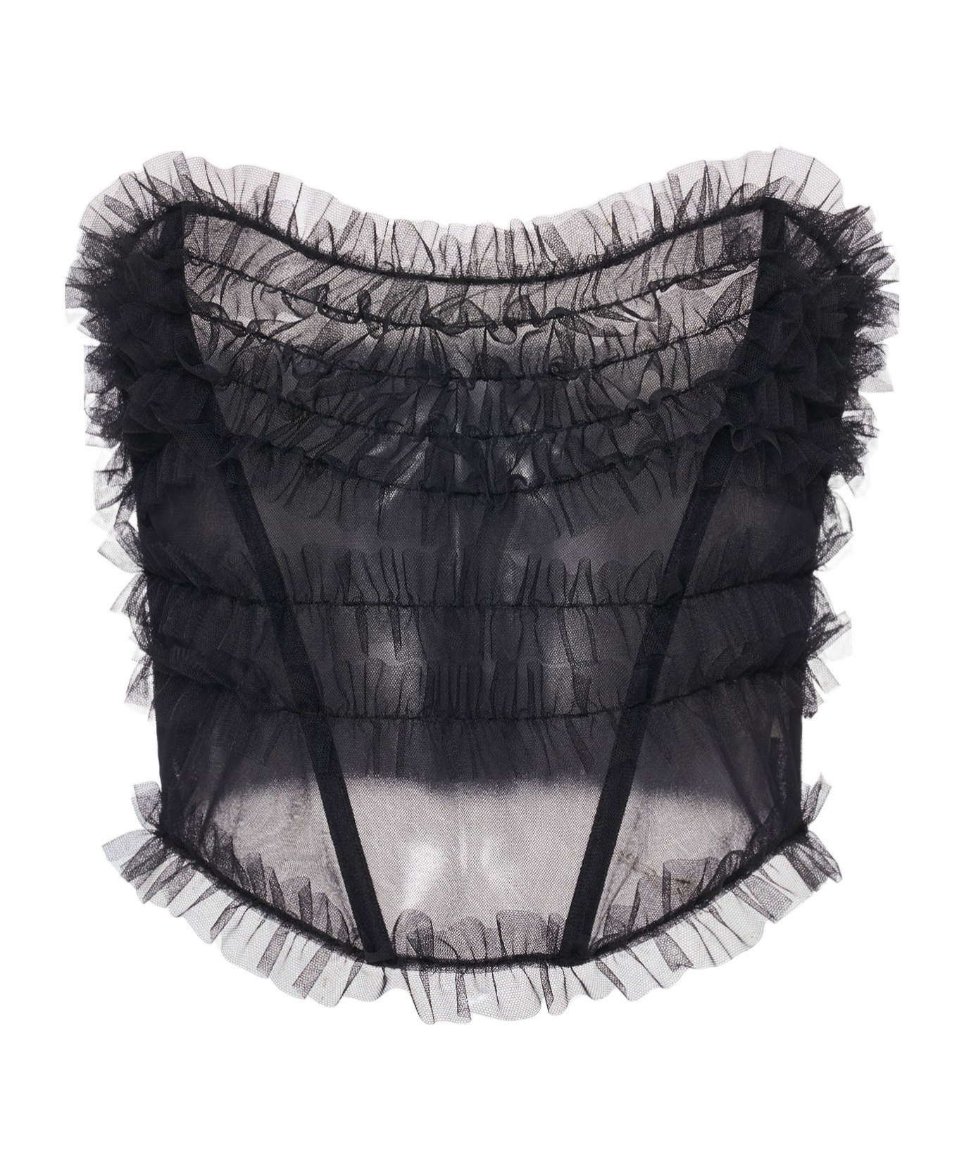 Alessandra Rich Pleated Tulle Top In Black