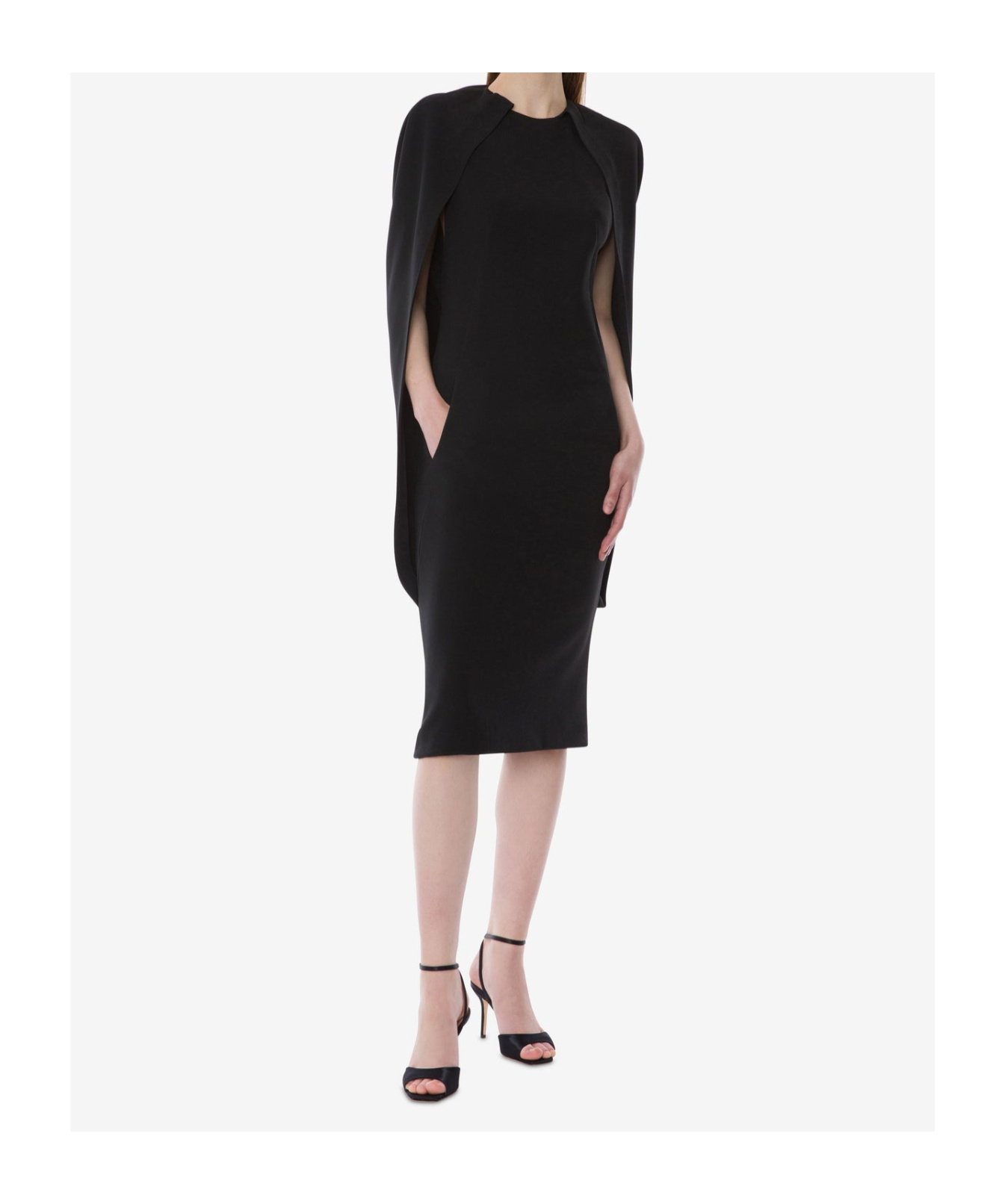 Alberta Ferretti Stretch Cady Cape Dress In Black
