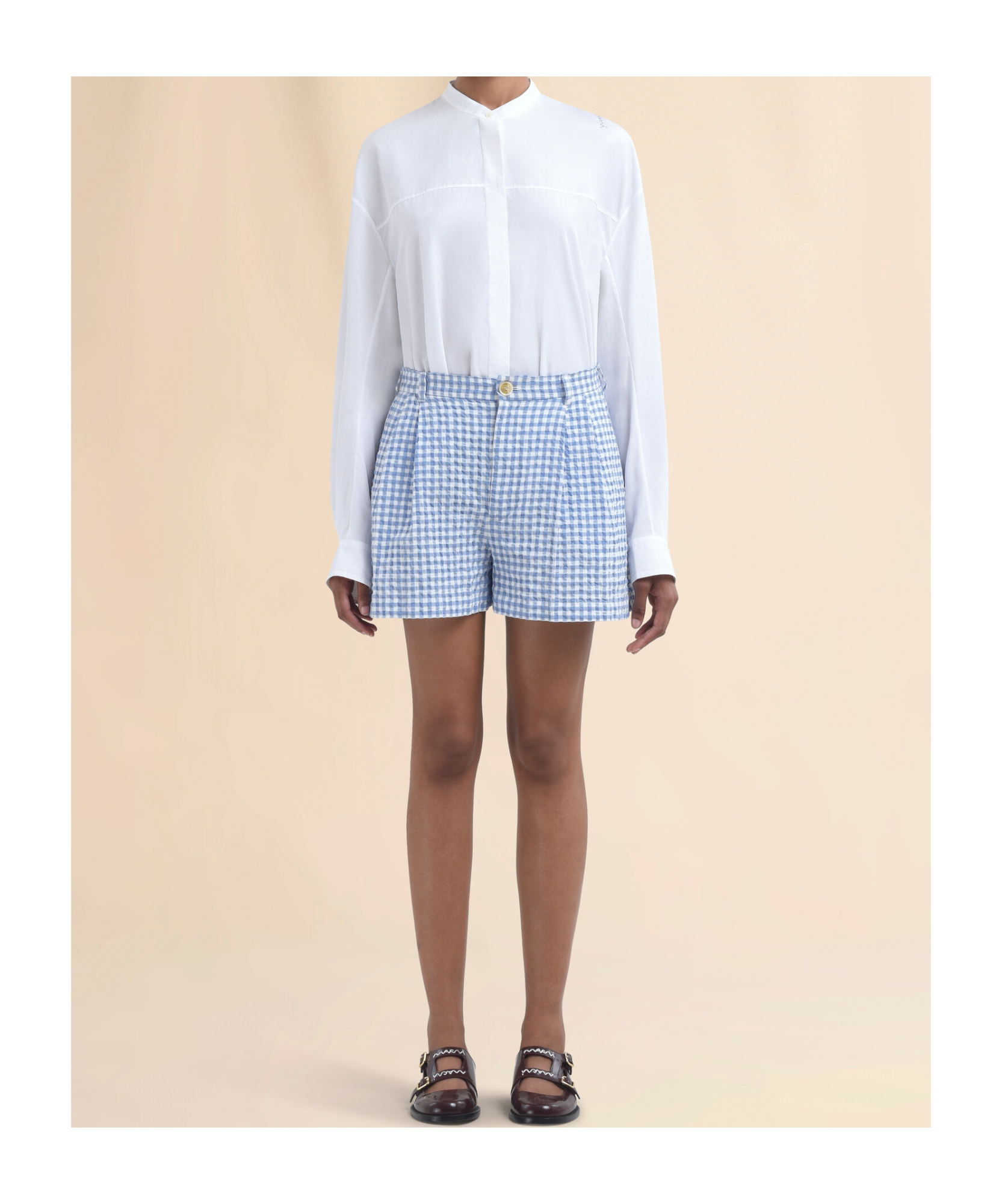 Marni Light Blue And White Checked Seersucker Shorts In Light Blue And White