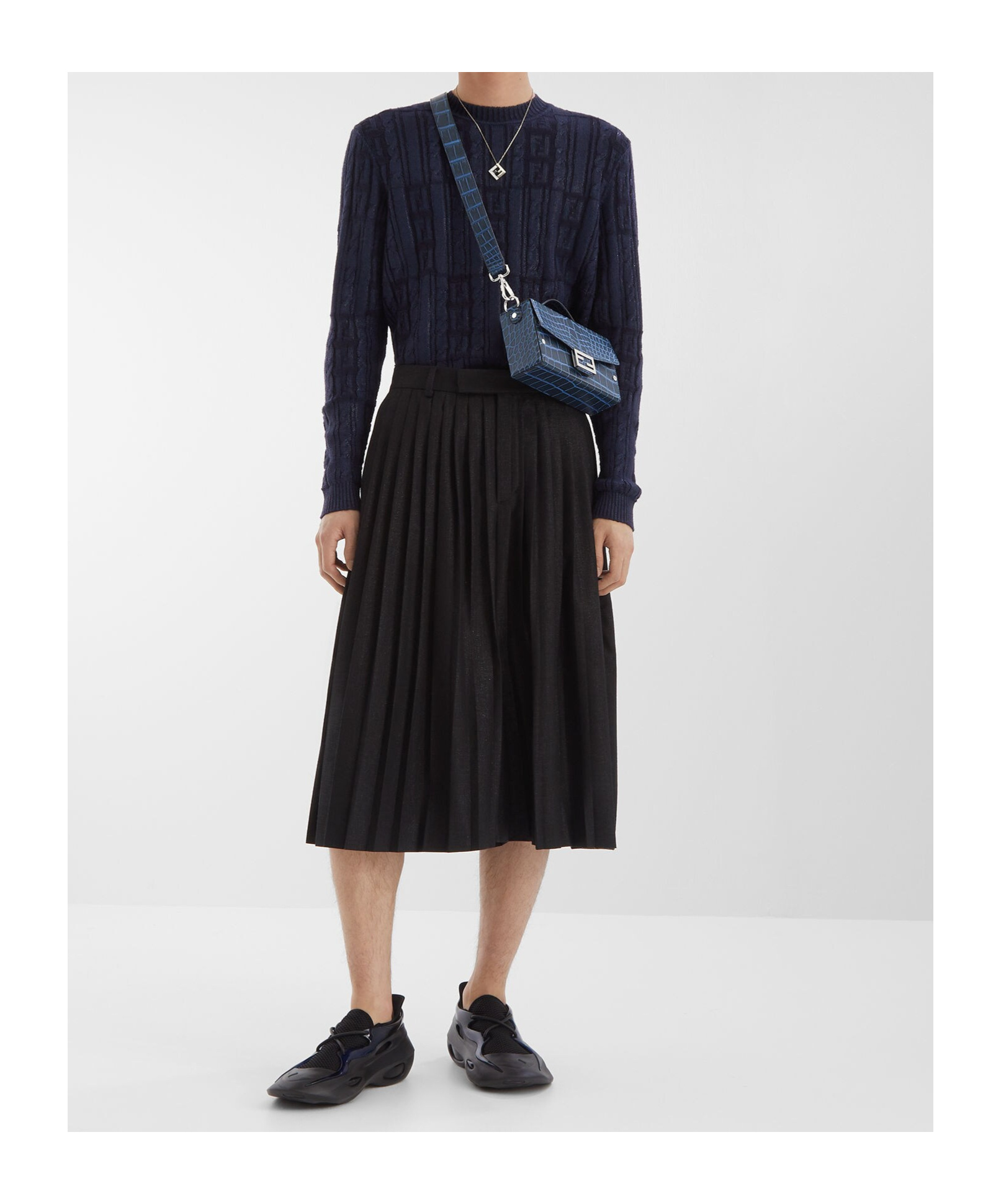 Fendi Men Braided Wool Sweater With Ff Details In Blue