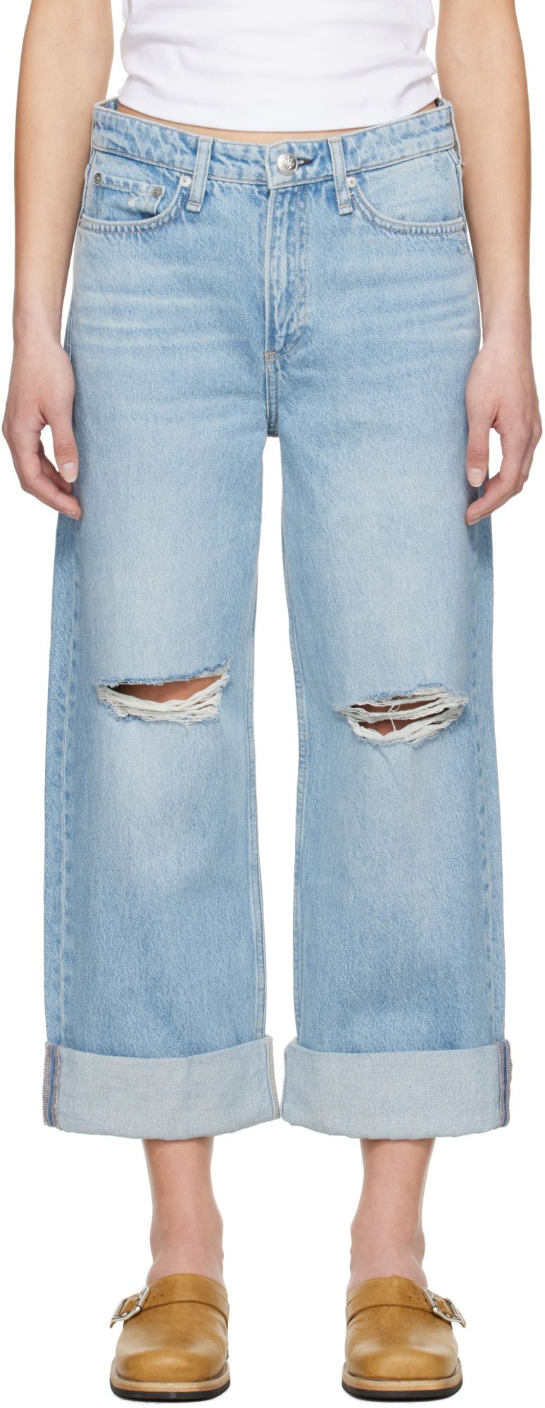 Rag & Bone Blue Logan Mid-rise Jeans In Blue