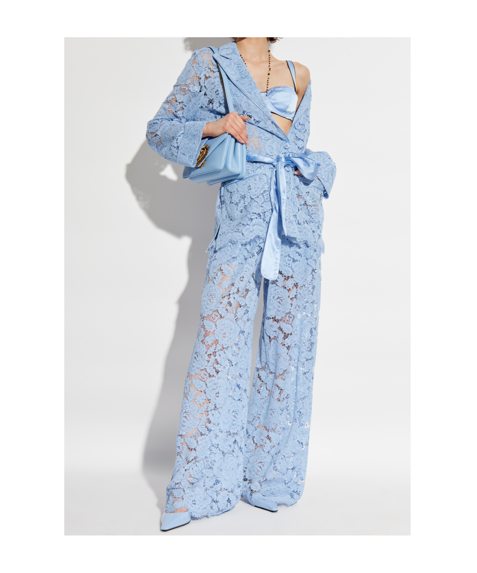 Dolce & Gabbana Flared Floral Lace Pants In Blue