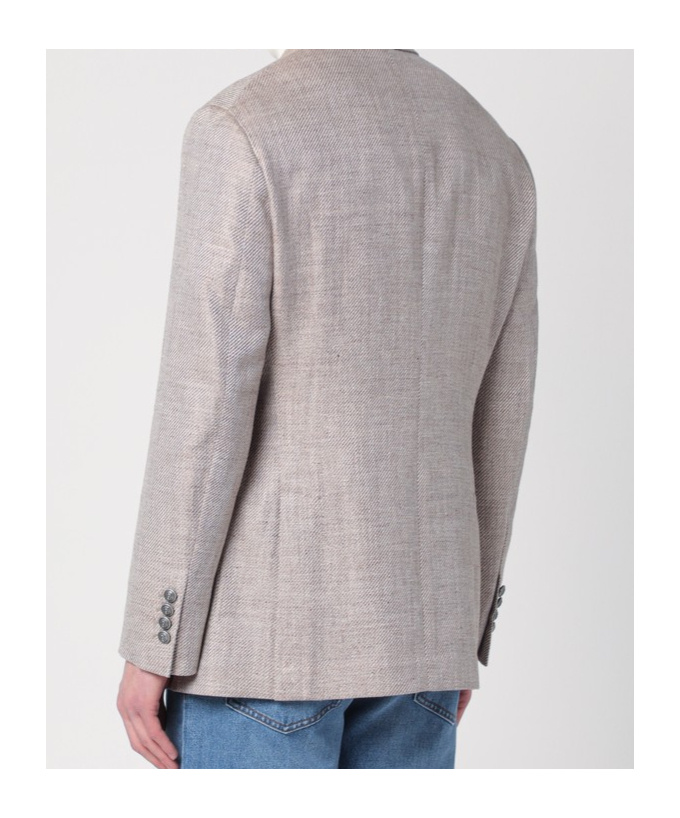 Brunello Cucinelli Double-breasted Jacket In Linen And Cotton Men In Gray