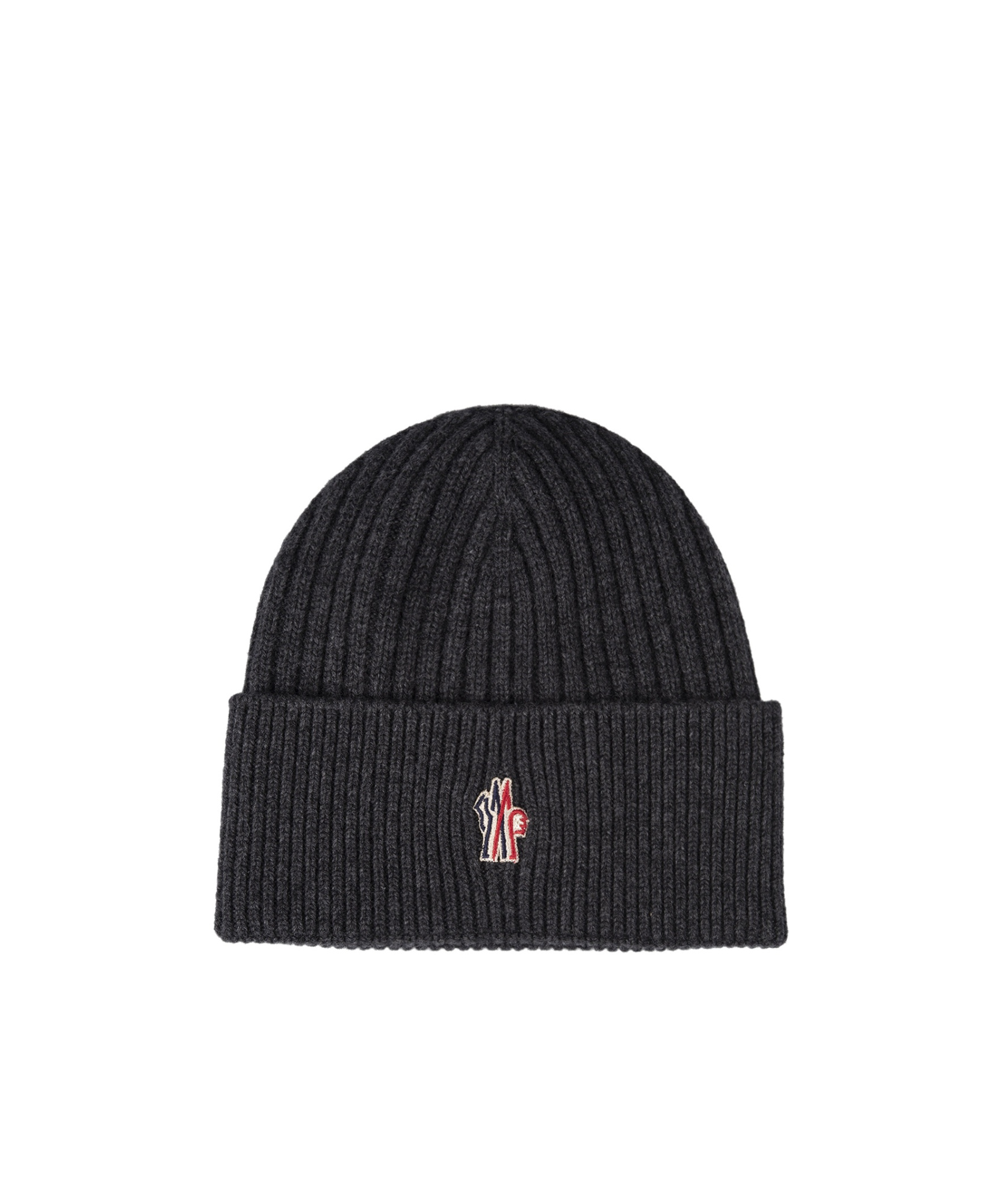 Moncler Grenoble Black Ribbed Beanie With Logo Patch In Wool Man In Black