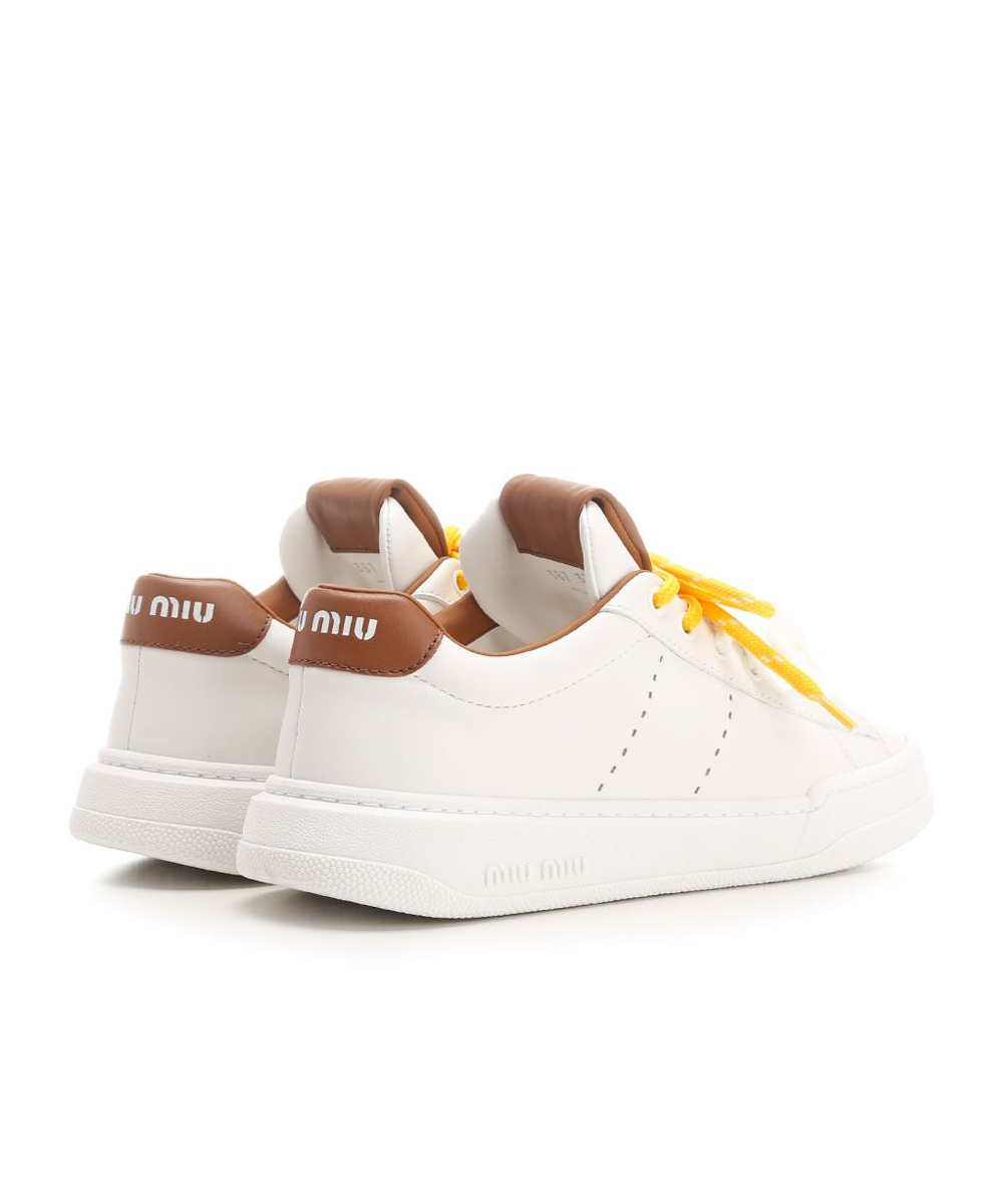 Shop Miu Miu Leather Sneakers In White