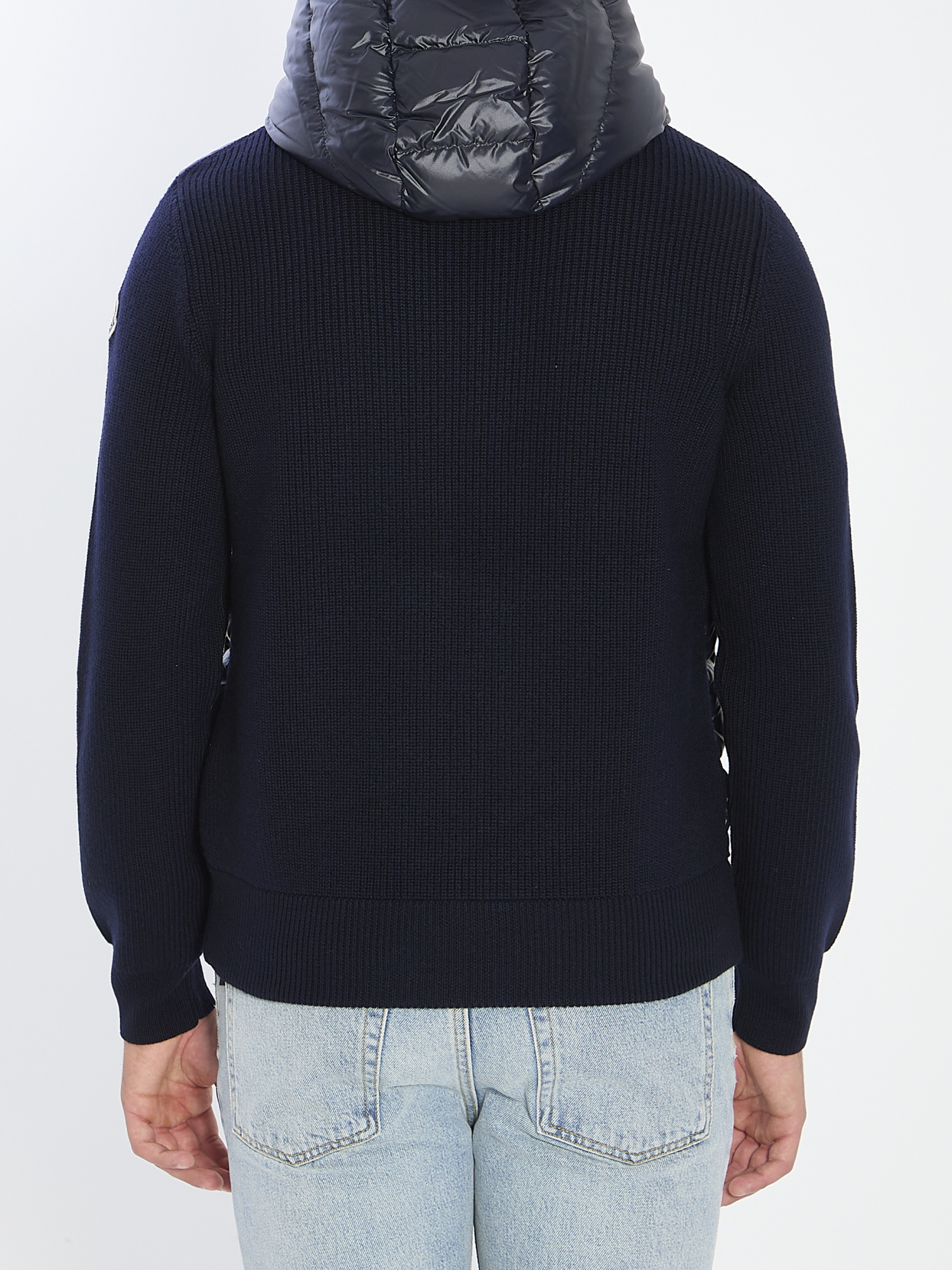 Moncler Hooded Quilted Front Cardigan Knitwear In Blue