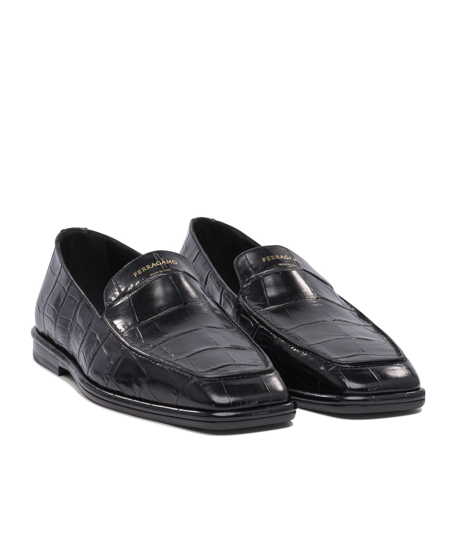 Ferragamo Brian Croc-embossed Leather Loafers In Black
