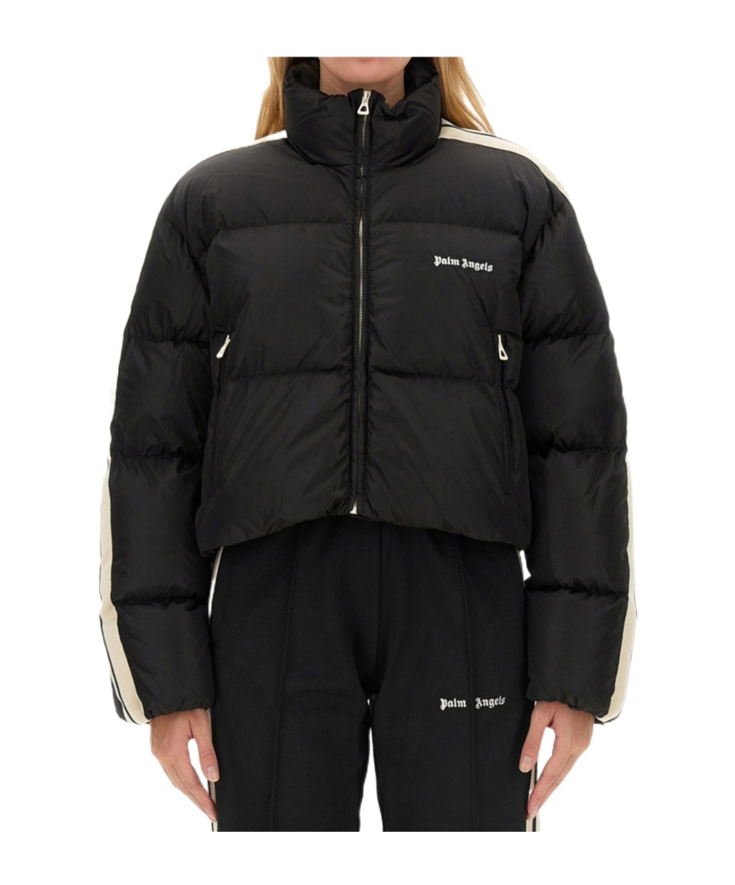 Shop Palm Angels Logo Embroidered Zip-up Jacket In Black