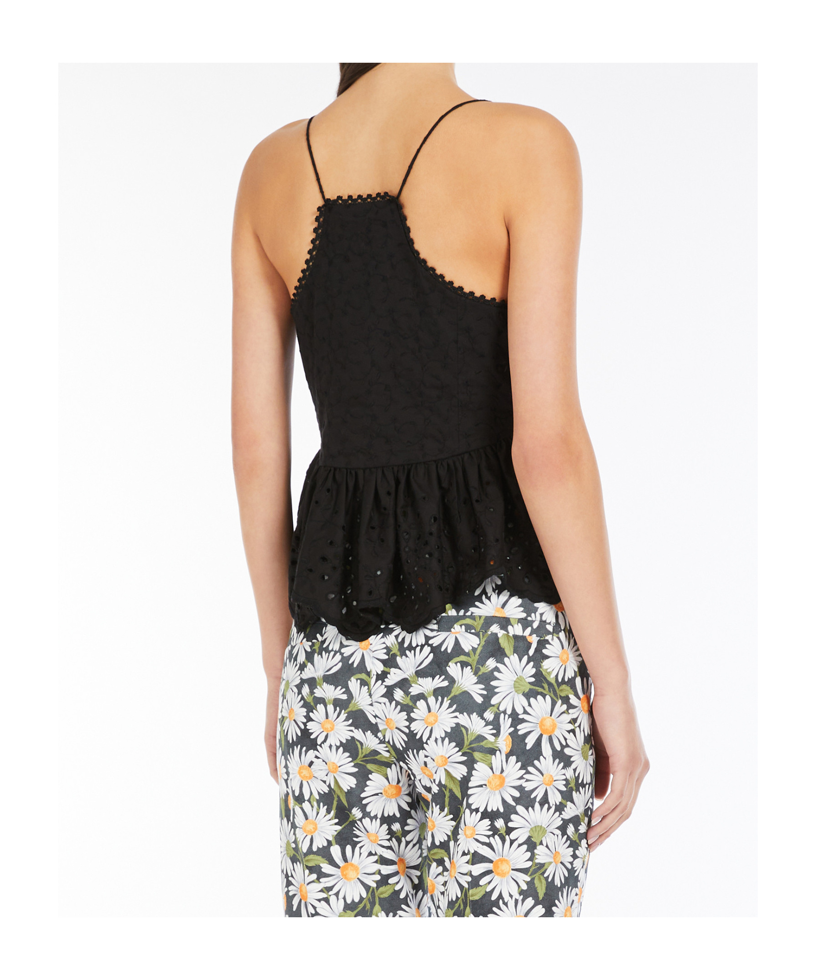 Weekend Max Mara Broderie Anglaise Peplum Top With Spaghetti Straps In Black