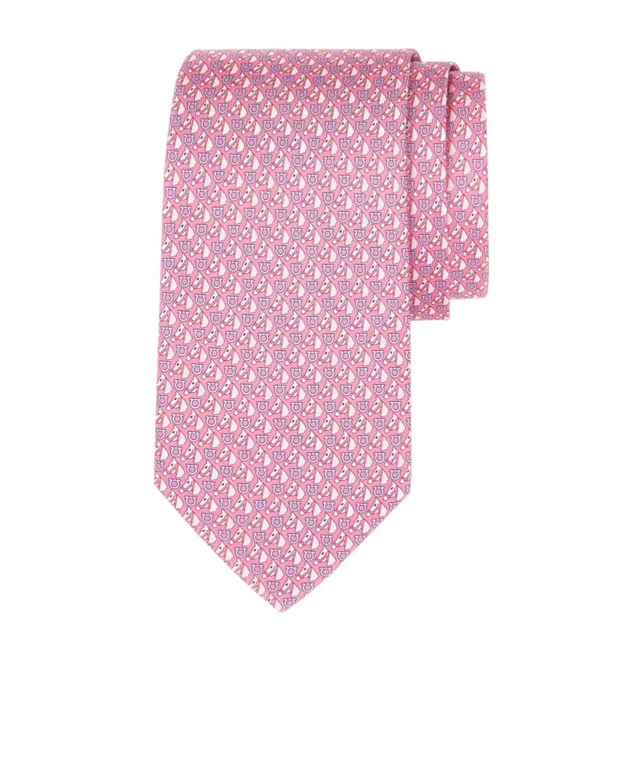 Ferragamo Equestrian Printed Tie In Pink
