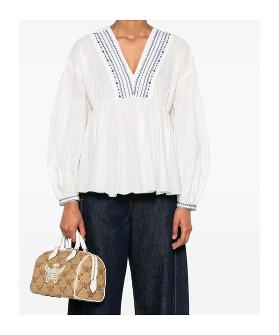 Apc A.p.c. V-neck Blouse With Buttoned-cuff Sleeves In White