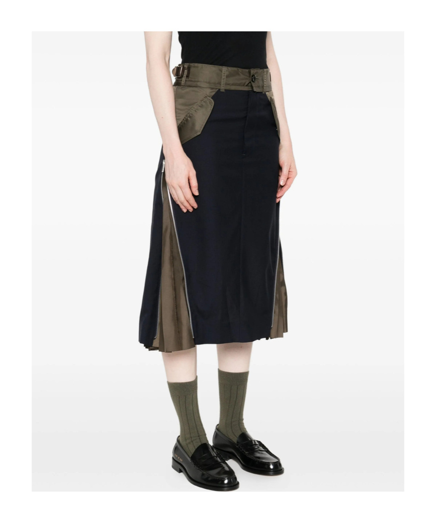 Sacai Wool And Nylon Midi Skirt In Multi